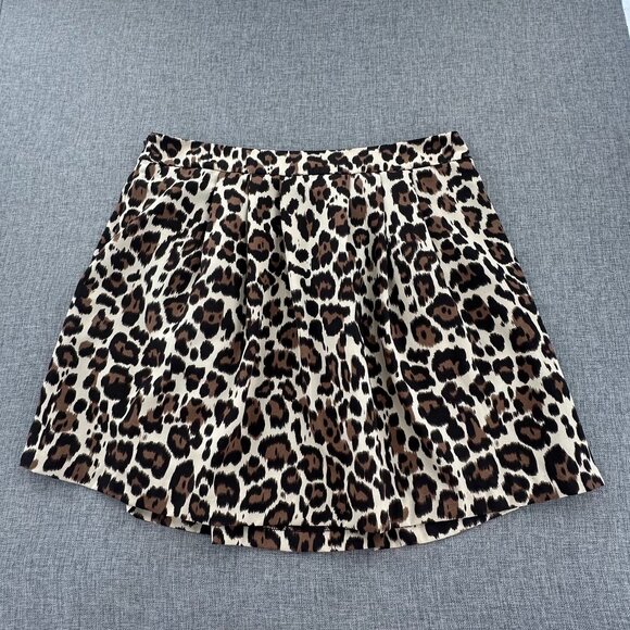 Banana Republic Mini Pleated‎ Skirt Leopard Size 12 Brown Tan Lined Zipper - Picture 11 of 12